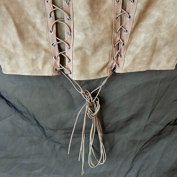 PrettyLittleThing Stone Bodycon Strapless Lace Up Mini Dress US Size 8 - Picture 7 of 11